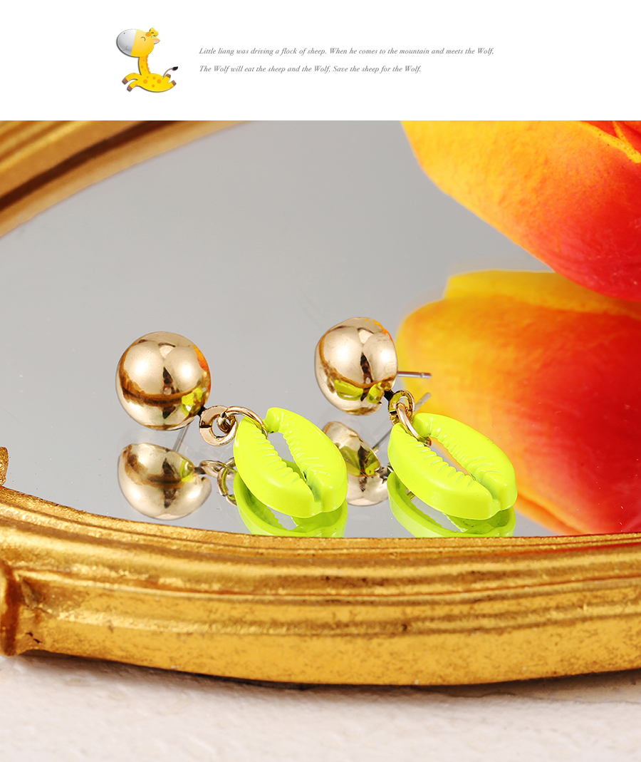 Fashion Fluorescent Yellow Alloy Oil Drop Shell Earrings,Stud Earrings