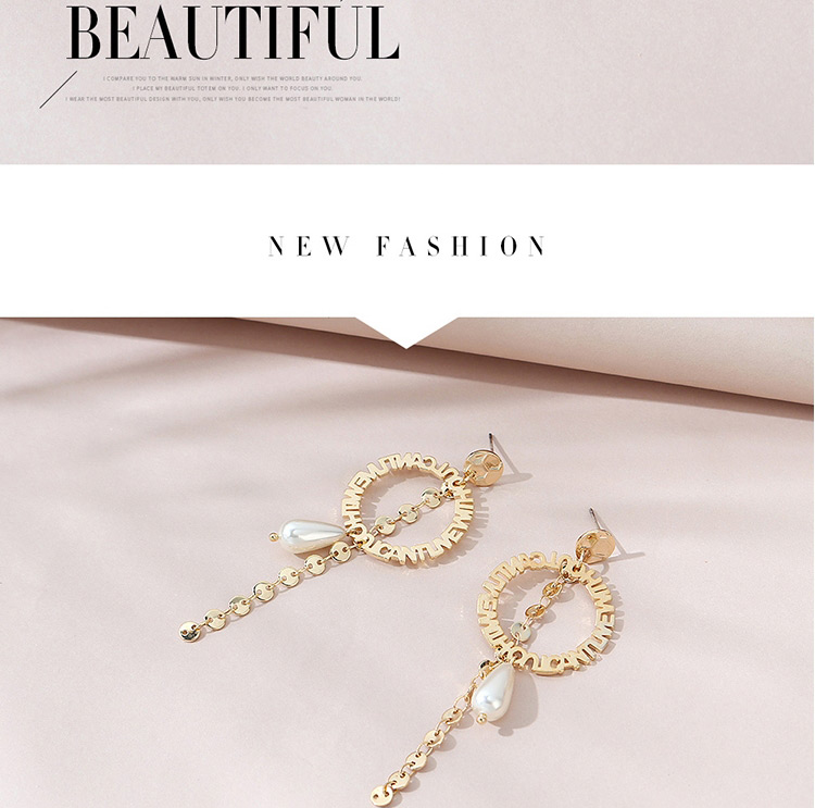 Fashion Golden Letter Pearl Geometric Alloy Long Earrings,Stud Earrings