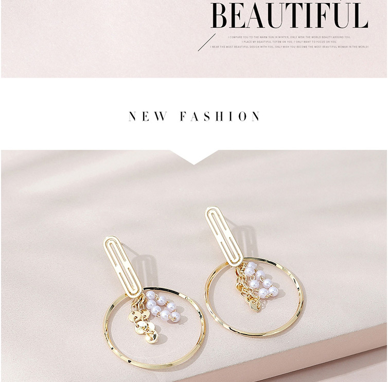 Fashion Golden Real Gold-plated Pearl Cutout Round Earrings,Stud Earrings