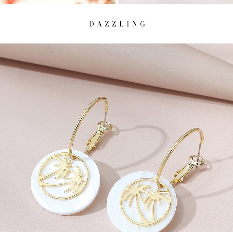 Fashion Golden Real Gold-plated Coconut Tree Geometric Round Earrings,Stud Earrings