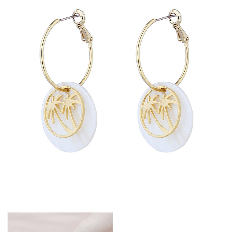 Fashion Golden Real Gold-plated Coconut Tree Geometric Round Earrings,Stud Earrings