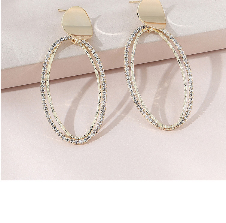 Fashion Golden Real Gold-plated Diamond Cutout Geometric Earrings,Stud Earrings
