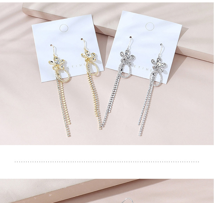 Fashion Platinum Real Gold Plated Flowers And Diamonds Tassel Earrings,Drop Earrings