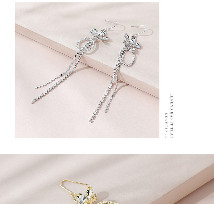Fashion 14k Gold Real Gold Plated Flower And Diamond Tassel Earrings,Drop Earrings