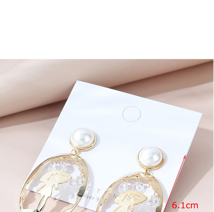 Fashion 14k Gold Real Gold-plated Portrait Pearl Geometric Earrings,Stud Earrings