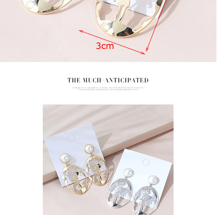 Fashion 14k Gold Real Gold-plated Portrait Pearl Geometric Earrings,Stud Earrings