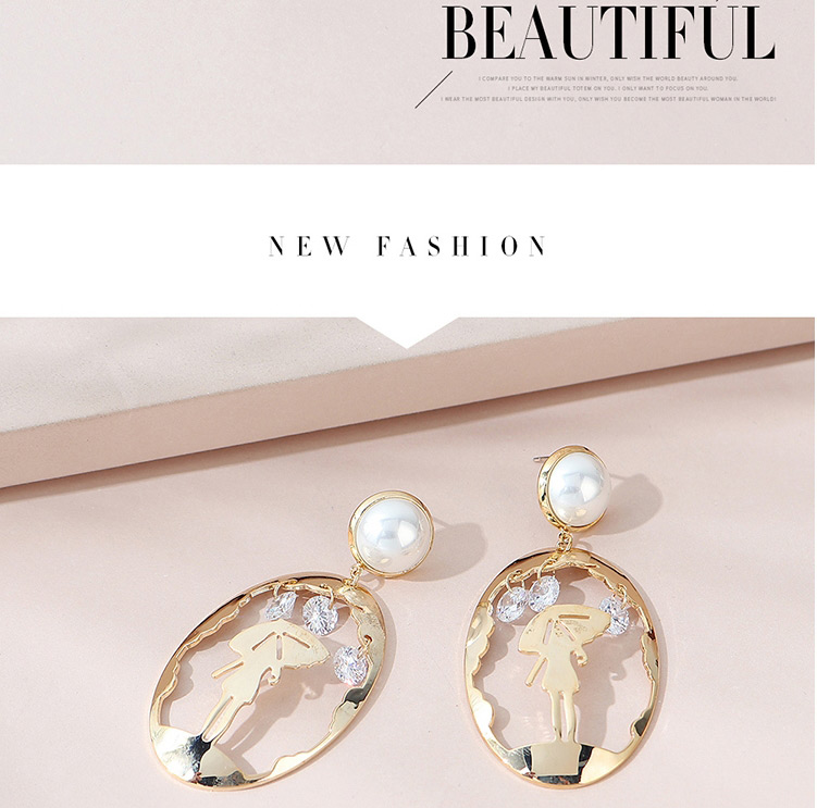 Fashion Platinum Real Gold Plated Portrait Pearl Geometric Earrings,Stud Earrings