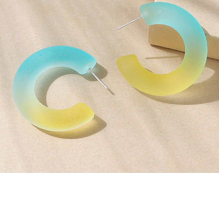 Fashion Blue+yellow Resin C-shaped Earrings,Hoop Earrings
