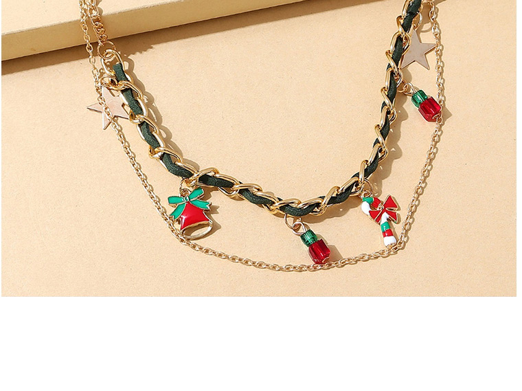Fashion Gold Christmas Cane Bell Double Necklace,Multi Strand Necklaces