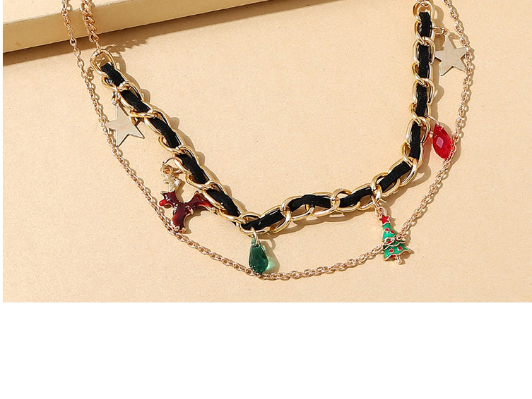 Fashion Gold Christmas Reindeer Christmas Tree Double Necklace,Multi Strand Necklaces