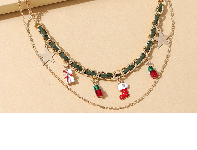 Fashion Gold Christmas Socks Gift Box Five-pointed Star Double Necklace,Multi Strand Necklaces