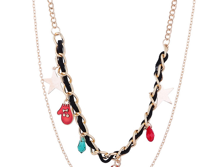 Fashion Gold Christmas Glove Cane Double Necklace,Multi Strand Necklaces