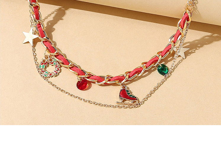 Fashion Gold Christmas Wreath Skate Double Layer Necklace,Multi Strand Necklaces