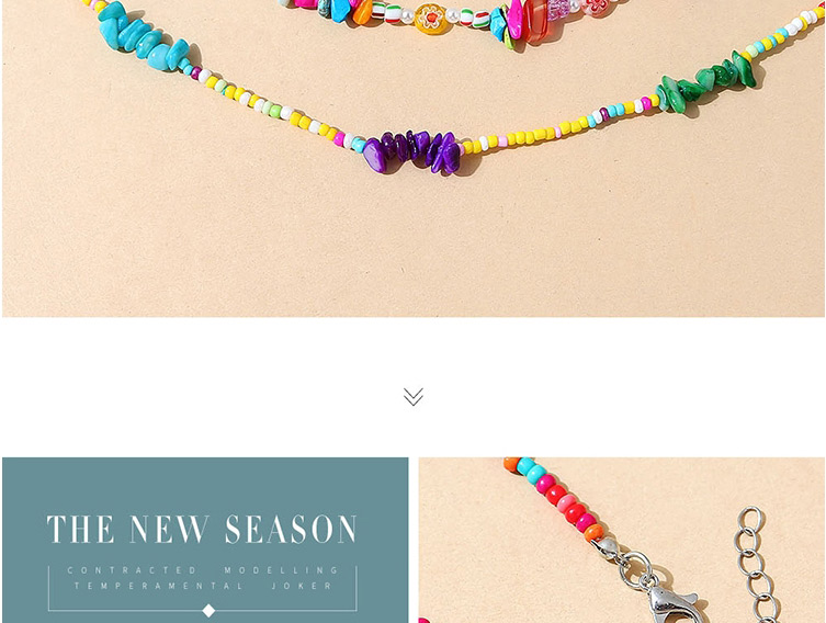 Fashion Color Rice Beads Gravel Beaded Double Layer Necklace,Multi Strand Necklaces