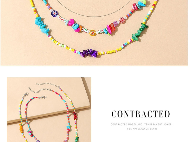 Fashion Color Rice Beads Gravel Beaded Double Layer Necklace,Multi Strand Necklaces