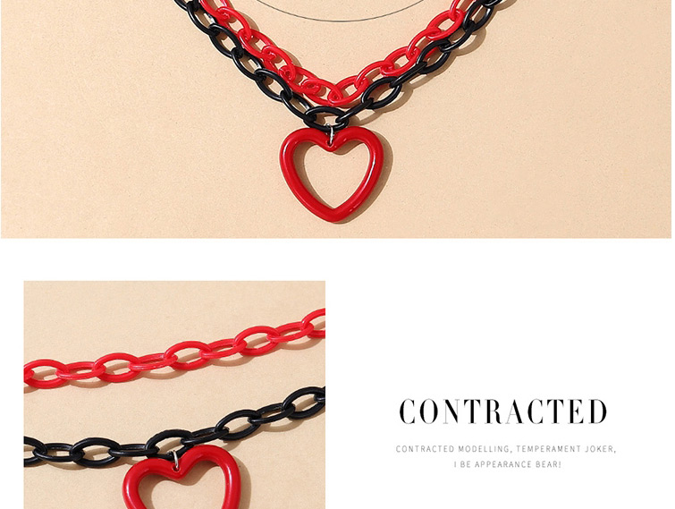 Fashion Red+black Resin Hollow Peach Heart Double Necklace,Multi Strand Necklaces
