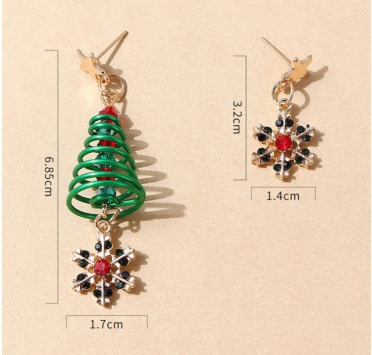 Fashion Gold Christmas Snowflake Christmas Tree Asymmetrical Earrings,Drop Earrings