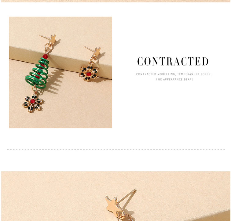 Fashion Gold Christmas Snowflake Christmas Tree Asymmetrical Earrings,Drop Earrings