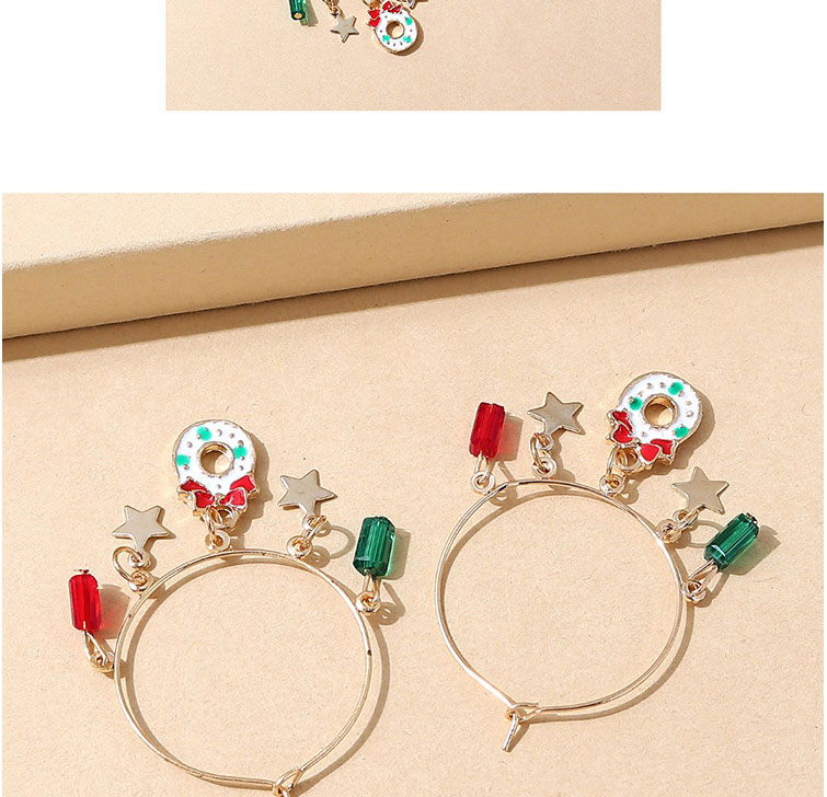 Fashion Gold Christmas Wreath Five-pointed Star Geometric Earrings,Hoop Earrings