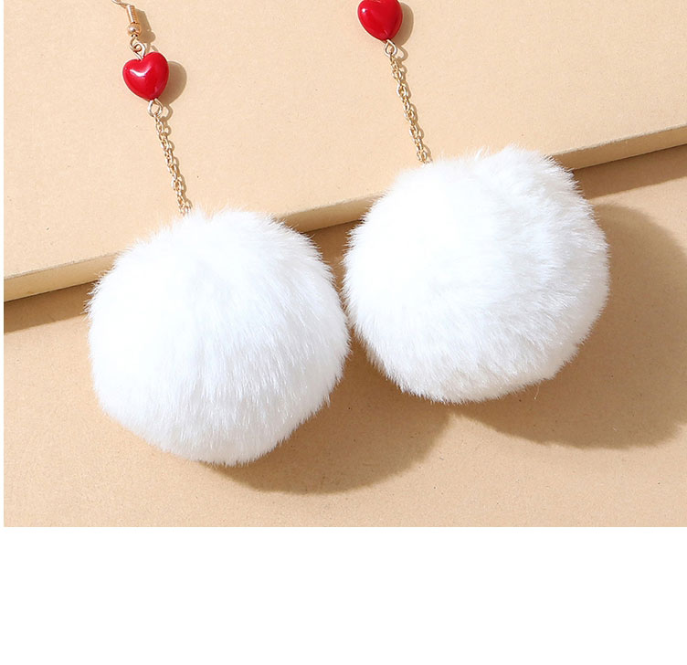 Fashion White Resin Peach Heart Hair Ball Earrings,Drop Earrings