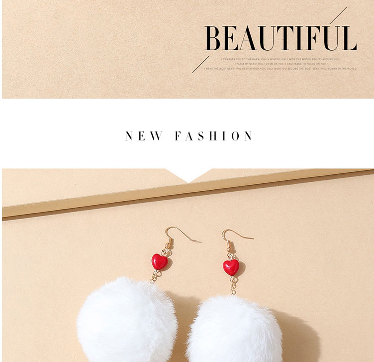 Fashion White Resin Peach Heart Hair Ball Earrings,Drop Earrings