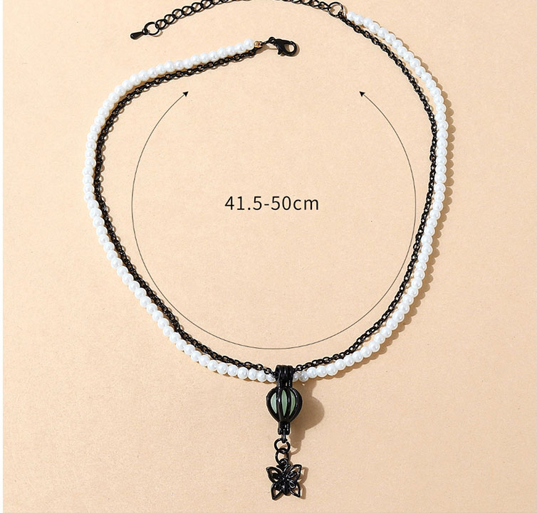 Fashion Black+white Alloy Butterfly Pearl Beaded Double Necklace,Multi Strand Necklaces