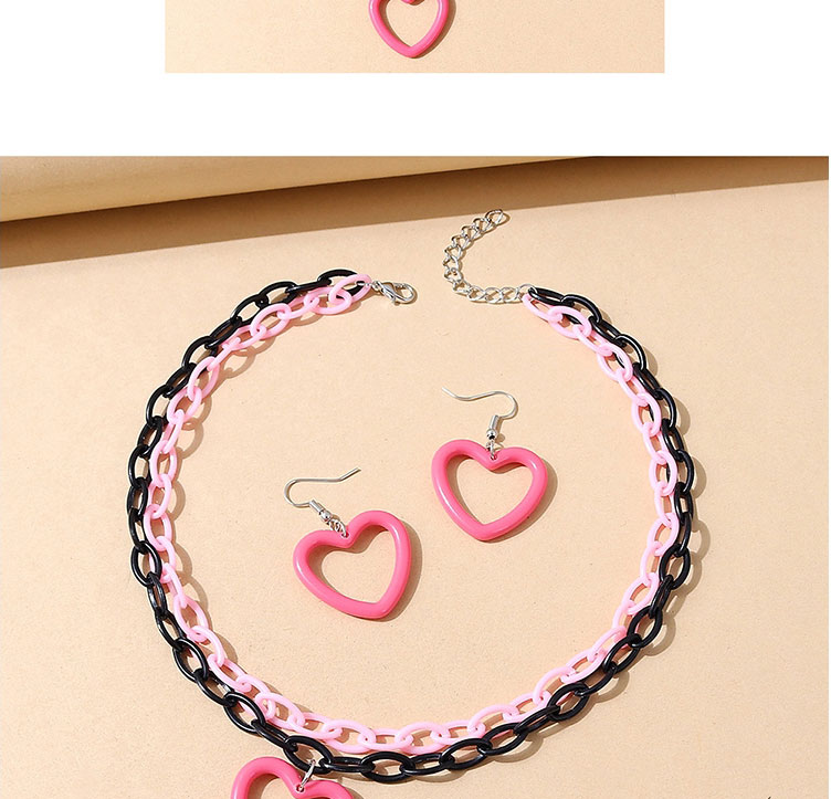 Fashion Pink Resin Hollow Peach Heart Chain Earrings Necklace Set,Jewelry Sets