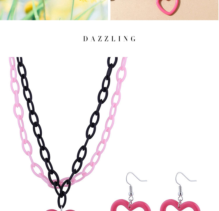 Fashion Pink Resin Hollow Peach Heart Chain Earrings Necklace Set,Jewelry Sets