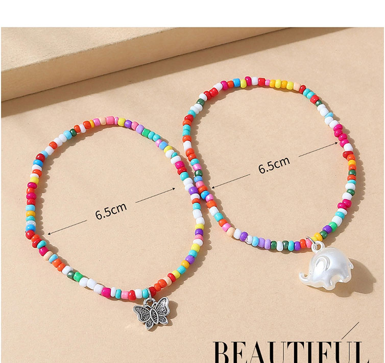 Fashion Color Colorful Rice Beads Beaded Geometric Butterfly Multilayer Necklace,Multi Strand Necklaces