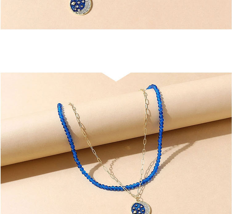 Fashion Gold Alloy Diamond Star And Moon Round Double Necklace,Multi Strand Necklaces