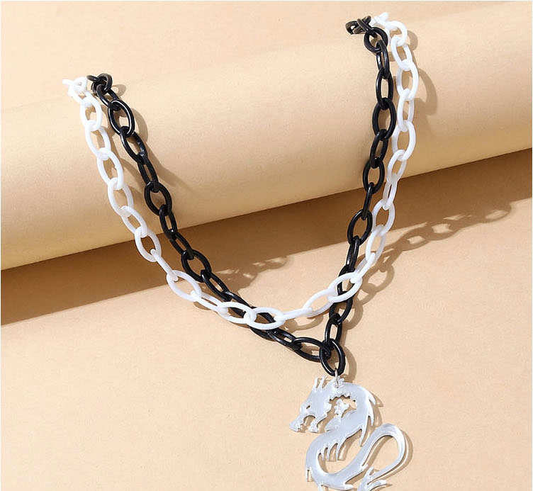 Fashion Black And White Resin Dragon Double Necklace,Multi Strand Necklaces