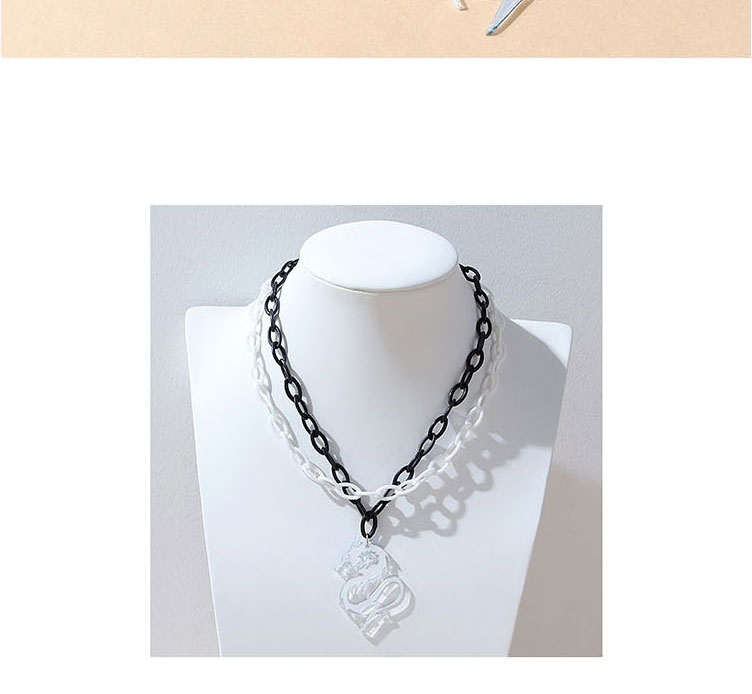 Fashion Black And White Resin Dragon Double Necklace,Multi Strand Necklaces