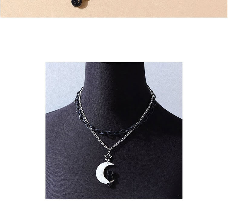 Fashion Silver Resin Moon Cat Double Necklace,Multi Strand Necklaces
