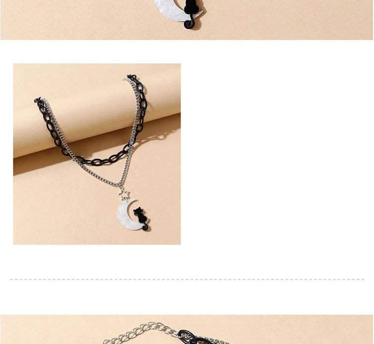 Fashion Silver Resin Moon Cat Double Necklace,Multi Strand Necklaces