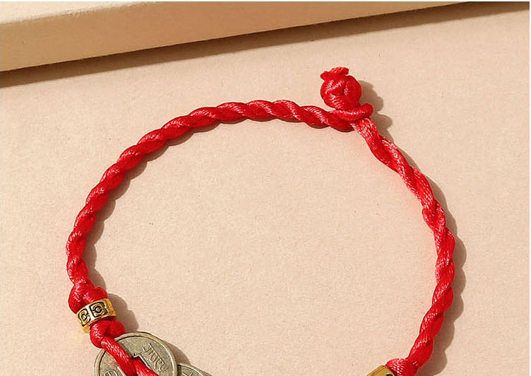 Fashion Red Geometric Iron Coin Braided Rope Bracelet,Fashion Bracelets