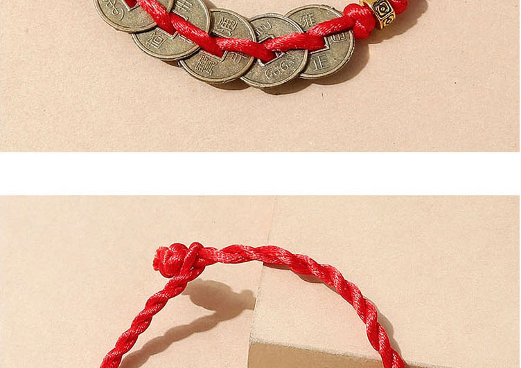 Fashion Red Geometric Iron Coin Braided Rope Bracelet,Fashion Bracelets