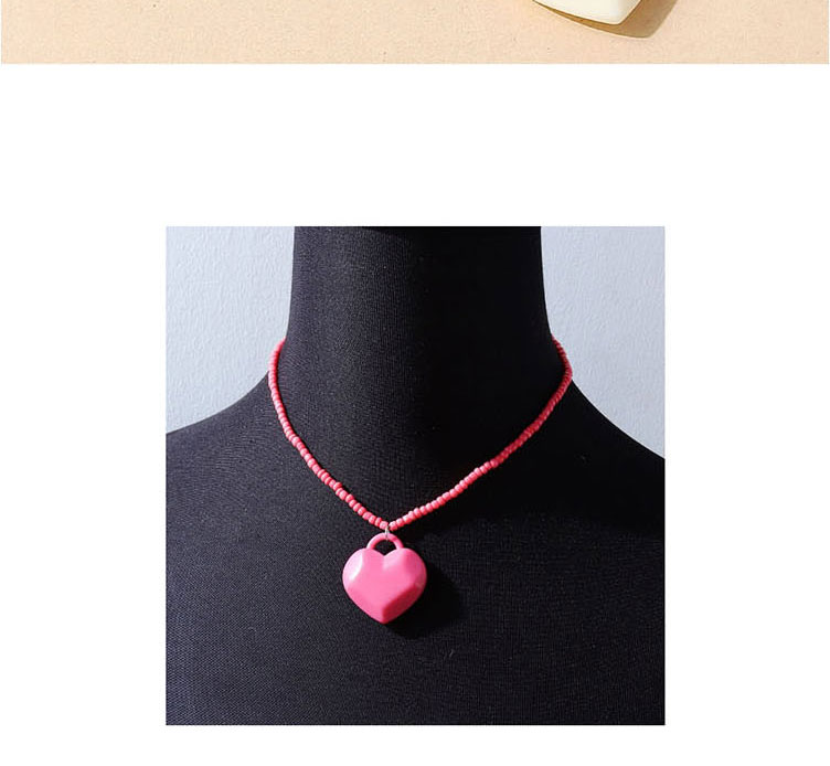 Fashion Pink Resin Rice Beads Love Necklace,Pendants