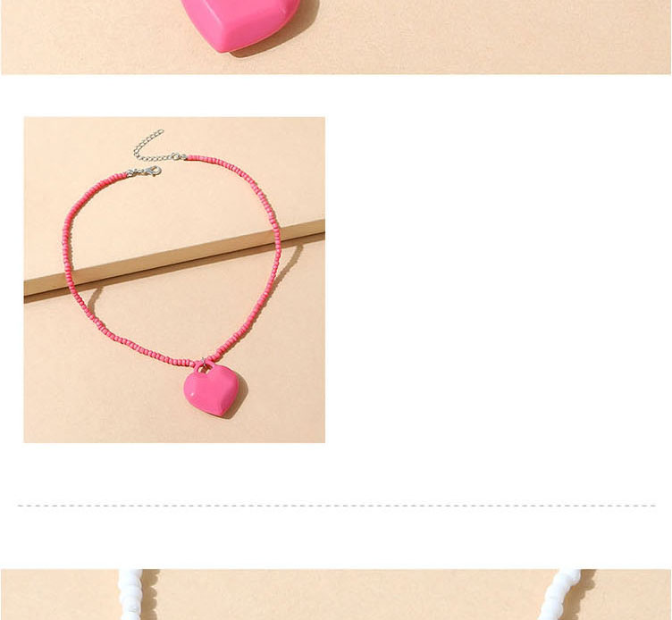 Fashion Pink Resin Rice Beads Love Necklace,Pendants