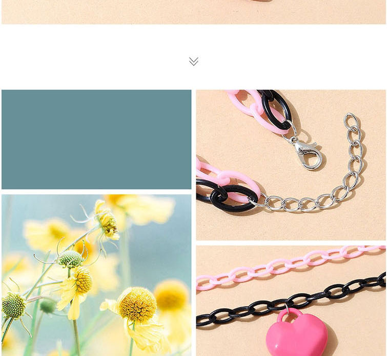 Fashion Pink+black Resin Love Double Necklace,Multi Strand Necklaces