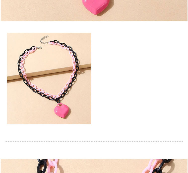 Fashion Pink+black Resin Love Double Necklace,Multi Strand Necklaces