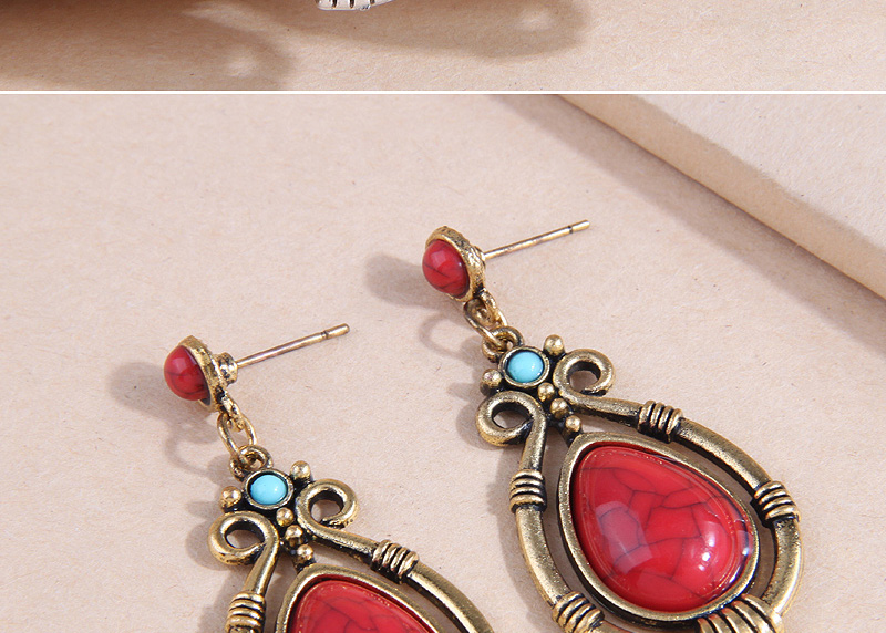 Fashion Red Alloy Set Turquoise Drop Stud Earrings,Stud Earrings