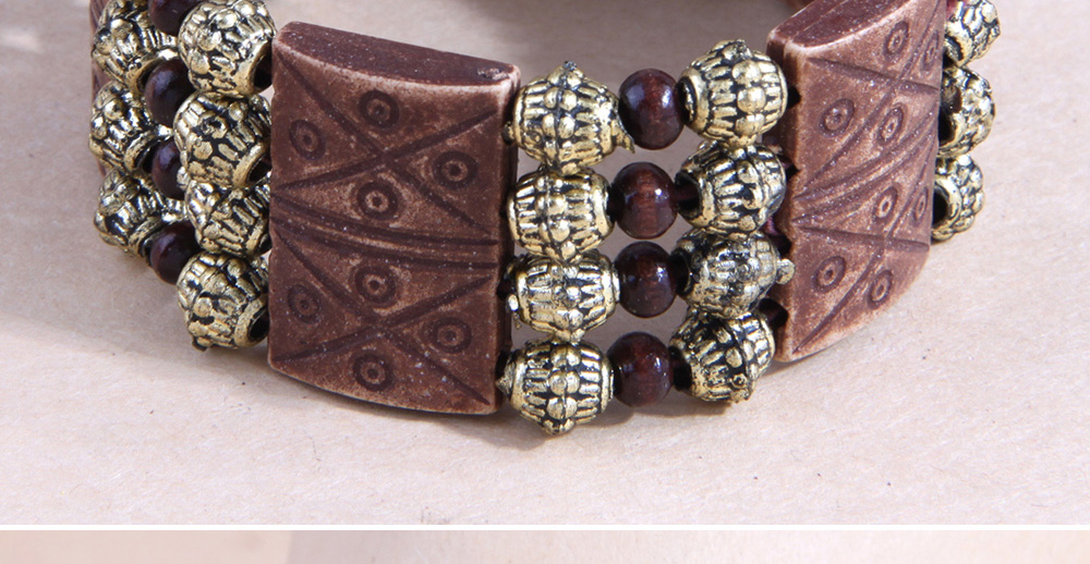 Fashion Brown Beaded Wide Bracelet In Wood,Fashion Bracelets