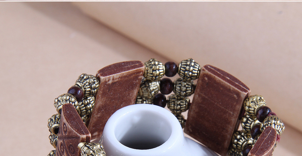 Fashion Brown Beaded Wide Bracelet In Wood,Fashion Bracelets