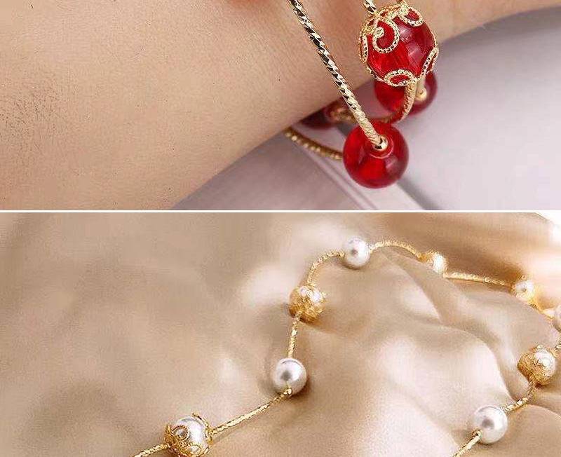 Fashion Gold Brass Beaded Pearl Triple Bracelet,Bracelets