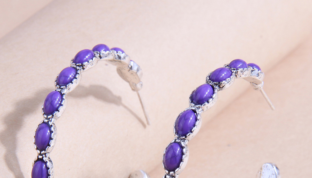 Fashion Purple Metal Inset Loose C-shaped Stud Earrings,Stud Earrings