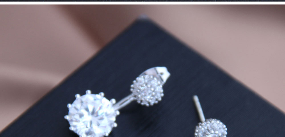 Fashion Silver Brass Inset Zirconium Round Stud Earrings,Earrings