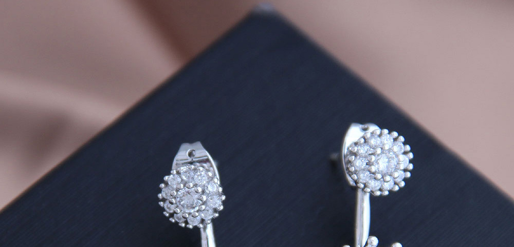 Fashion Silver Brass Inset Zirconium Round Stud Earrings,Earrings