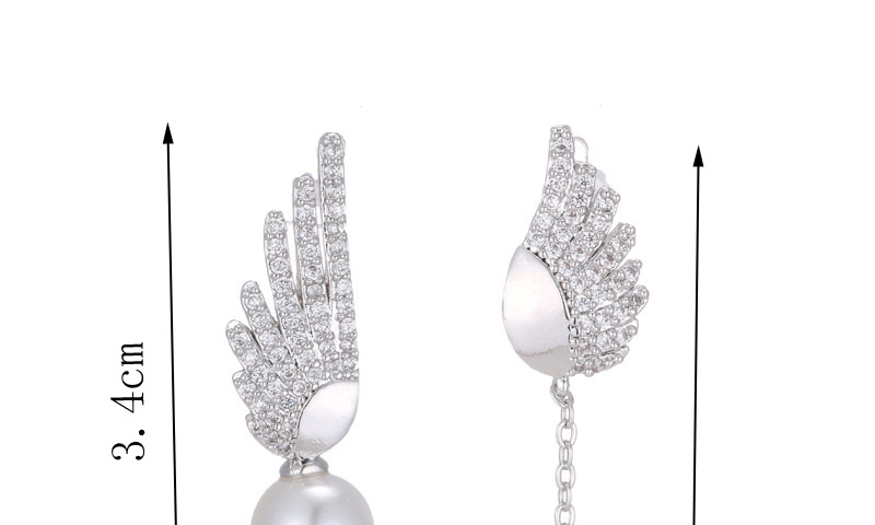 Fashion Silver Copper Diamond Wing Asymmetric Stud Earrings,Earrings