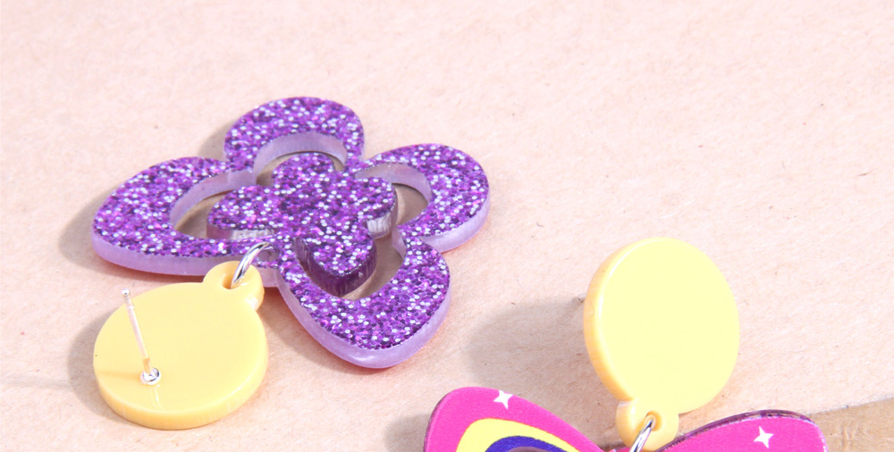 Fashion Purple Geometric Butterfly Plate Stud Earrings,Stud Earrings