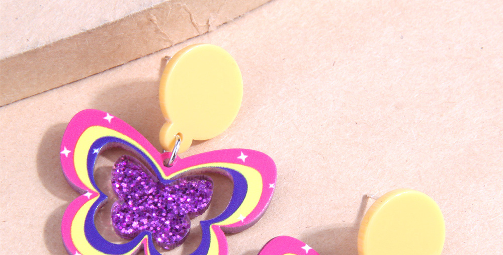 Fashion Purple Geometric Butterfly Plate Stud Earrings,Stud Earrings